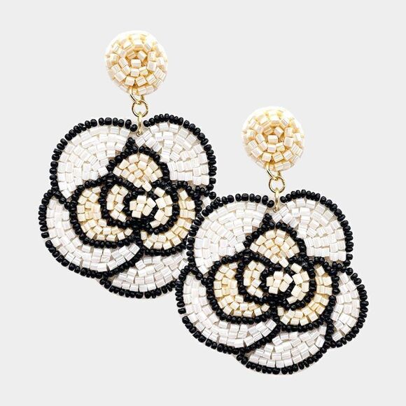 Flower White Seed Bead Dangle Earrings - Picture 3 of 5